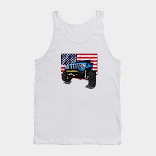 Jeep with American Flag - Light Blue Essential Tank Top